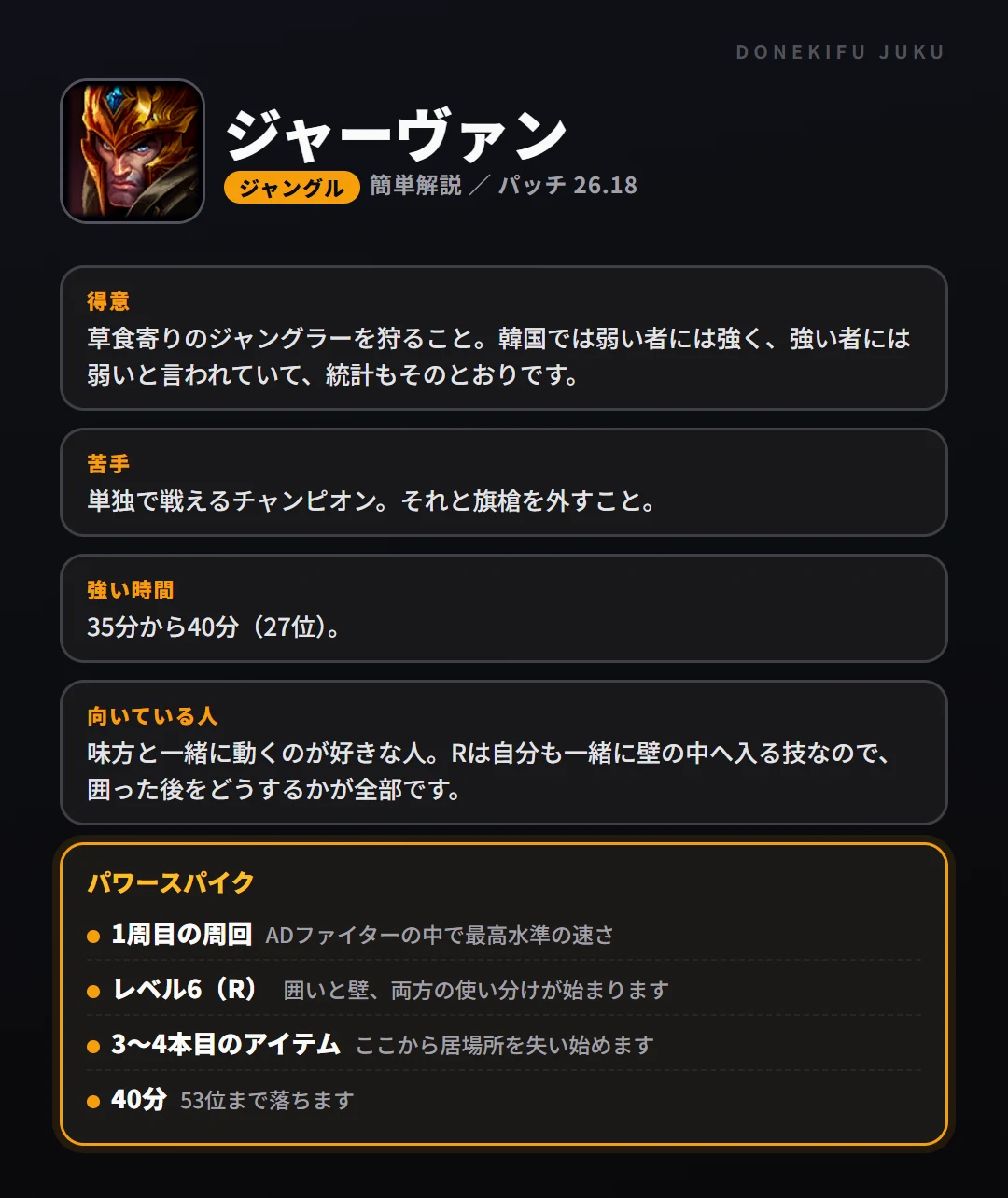 ジャーヴァンはこういうチャンピオン（ジャングル）。得意なこと・苦手なこと・強い時間帯と、パワースパイク
