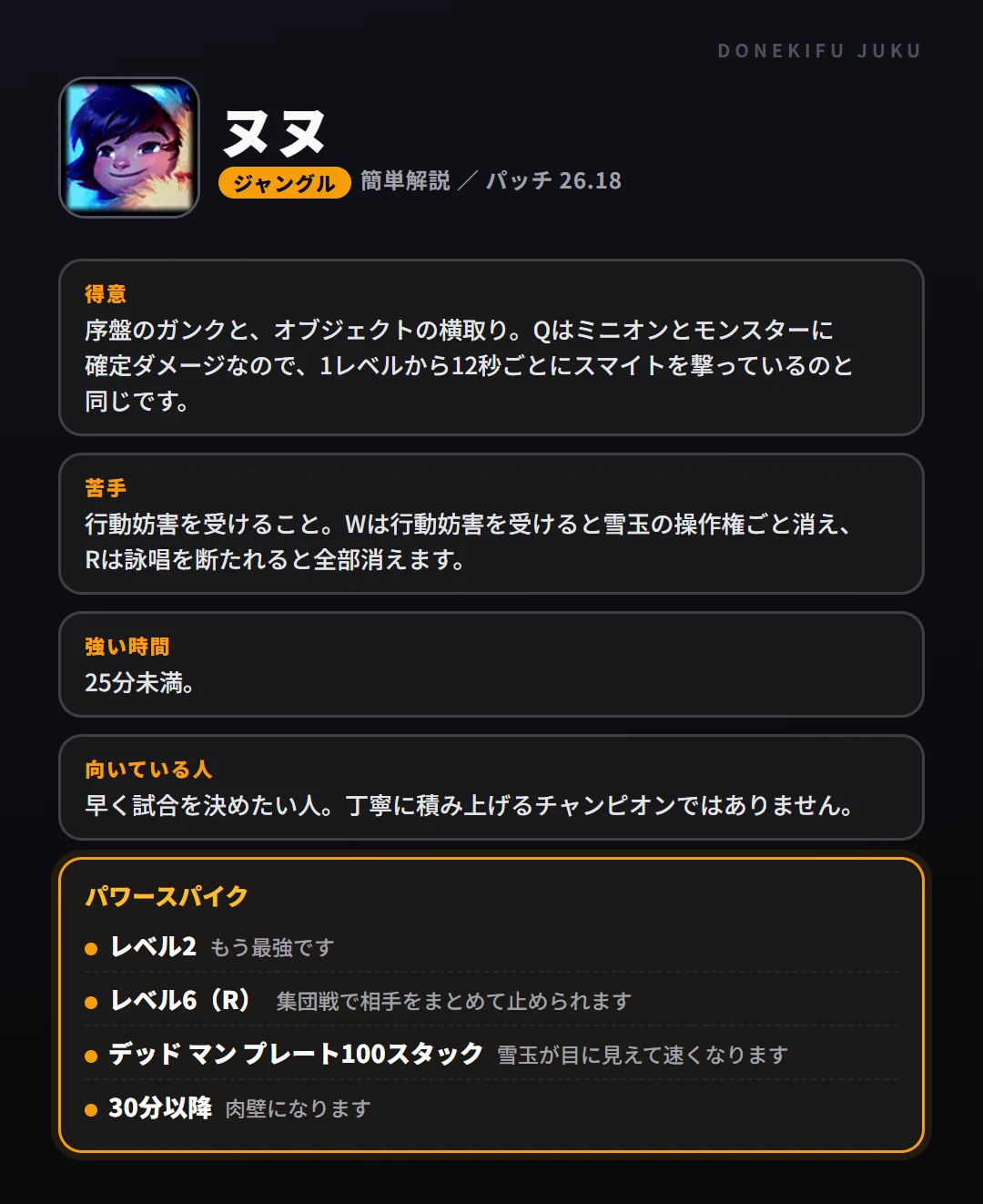 ヌヌはこういうチャンピオン（ジャングル）。得意なこと・苦手なこと・強い時間帯と、パワースパイク