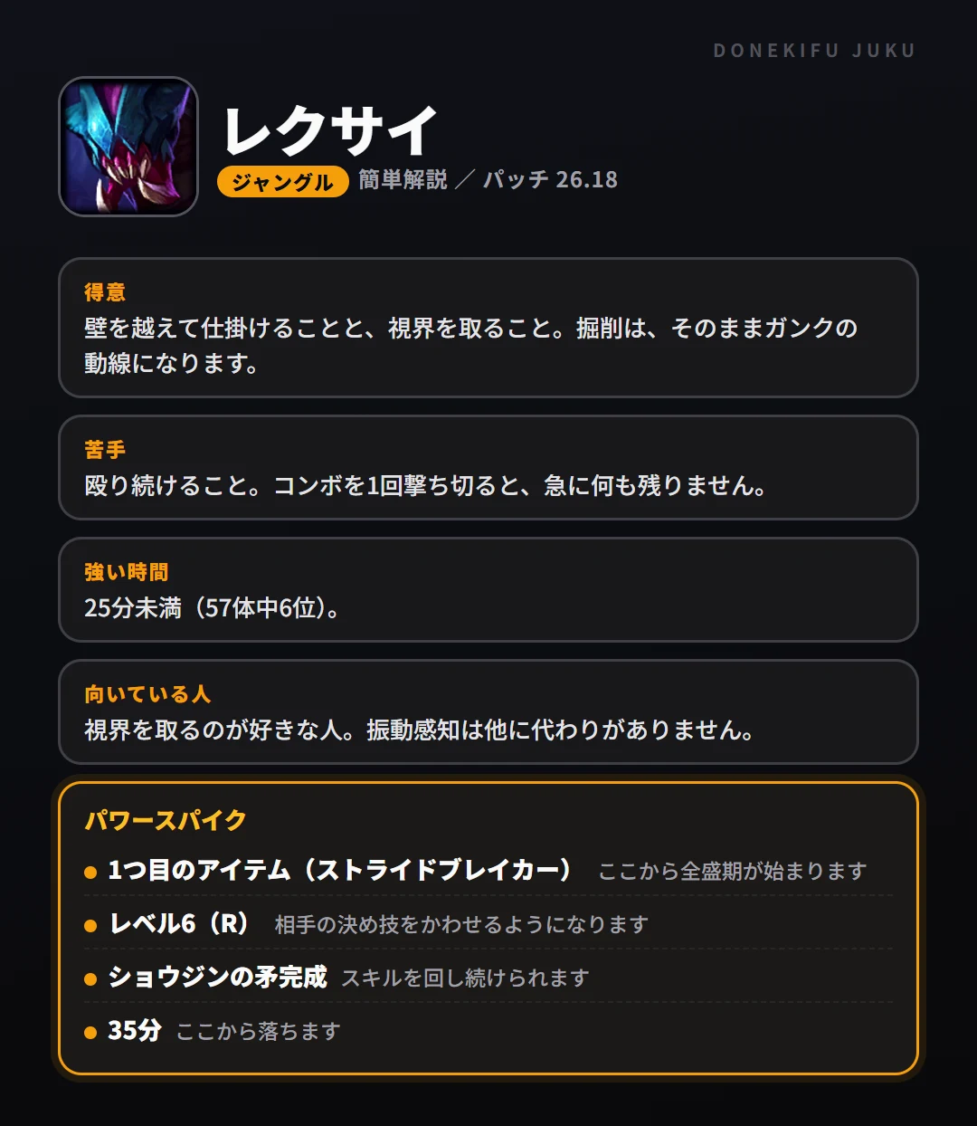 レクサイはこういうチャンピオン（ジャングル）。得意なこと・苦手なこと・強い時間帯と、パワースパイク