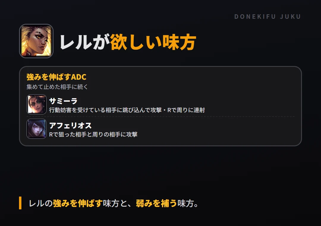レルが欲しい味方。強みを伸ばすADC: サミーラ・アフェリオス