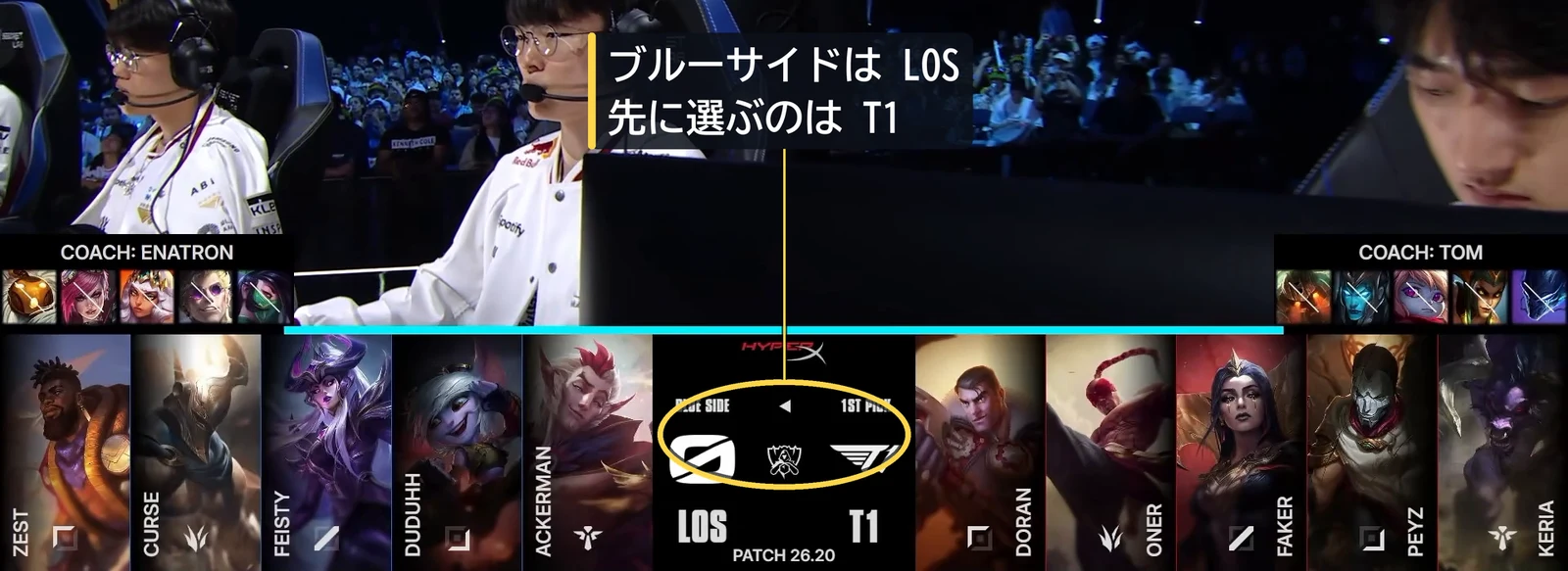 ピックの完成形。ブルーサイドは LOS、先に選ぶのは T1